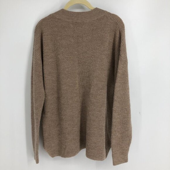 Kersh Light Khaki Tan Camel ribbed Knit V-neck Merino tencel Blend Sweater L - Picture 4 of 16